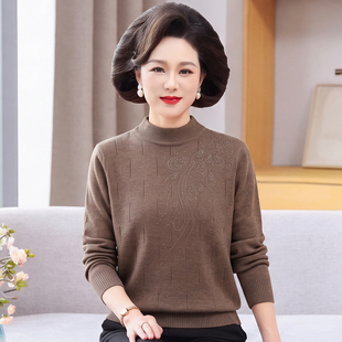 洋气妈妈秋冬装半高领内搭羊毛衣中老年女冬季上衣宽松针织打底衫