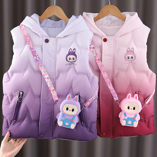 女童马甲2025秋冬款儿童渐变色外套女孩洋气加厚外穿宽松马夹背心