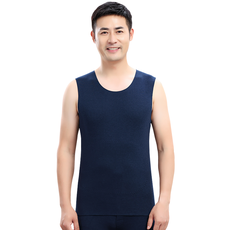 恒源祥男士保暖背心羊毛羊绒打底无袖坎肩护肩腹无痕双面德绒蚕丝