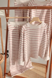 长袖 条纹半边绒女士睡衣长裤 家居服保暖厚 21年新年限定款 O家纯尾