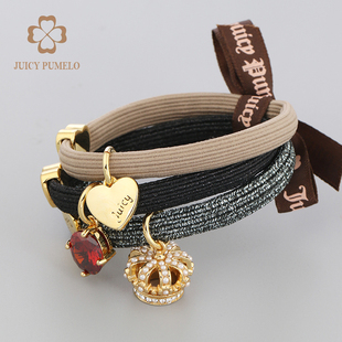 JP深色系列红宝石皇冠爱心挂坠手链俩用头绳发圈