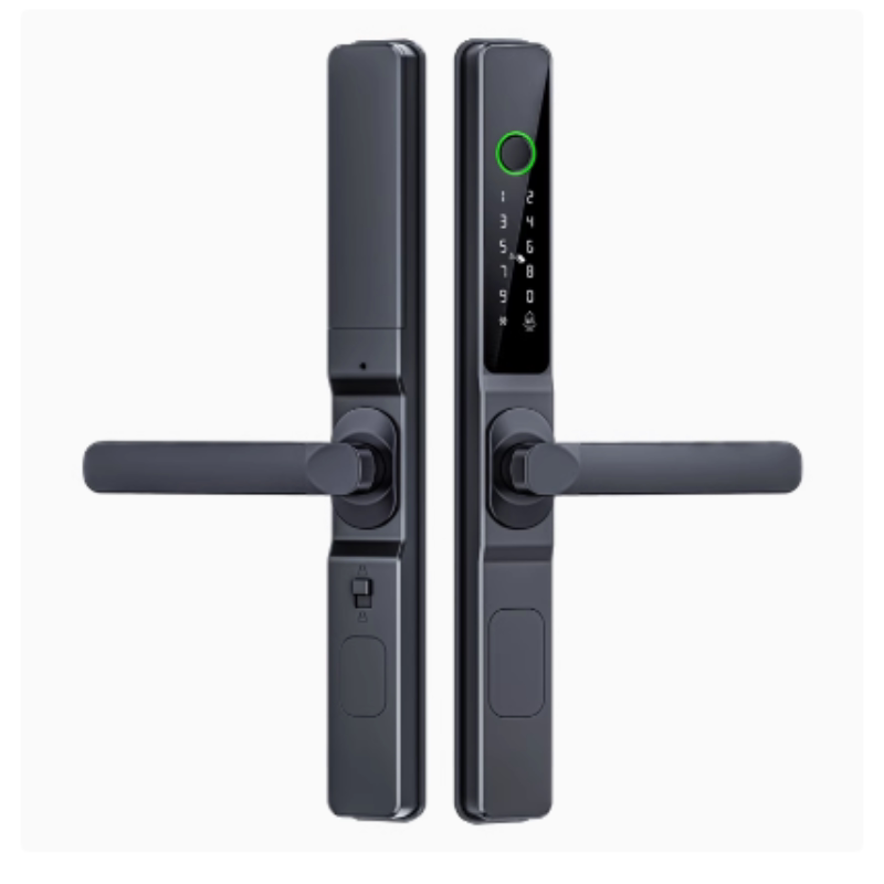 商铺肯德基门指纹锁密码刷卡玻璃门窄面铝合金门框防水智能电子锁