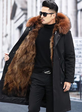 派克服男可拆卸冬季大衣外套仿狐狸毛内胆仿皮草中长款貂皮毛一体