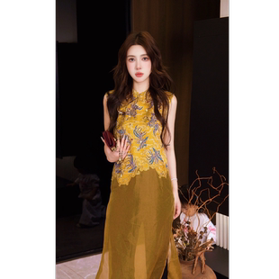 新中式 马甲裙春夏DD1352 重工刺绣真丝提花无袖