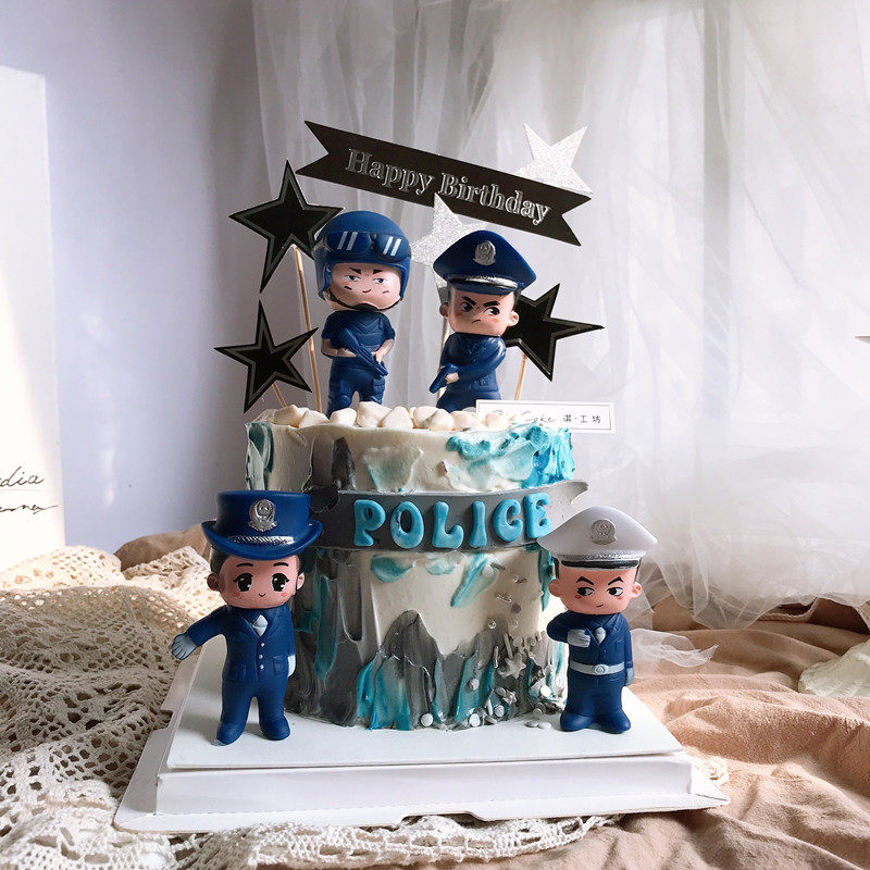 卡通警察叔叔生日蛋糕装饰摆件警察天团摆件特警女警刑警甜品装扮