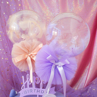 甜品生日蛋糕装 高透明度防氧化气球羽毛波波气球装 饰清新ins风格