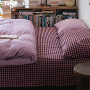 清爽不棉腻 全棉色织水洗棉四件套纯棉床上床单床品套件格子被套