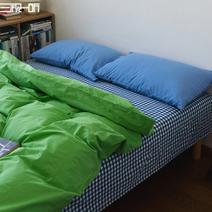 清新撞色 全棉色织水洗棉四件套色纯棉格子床上床单纯色被套床品