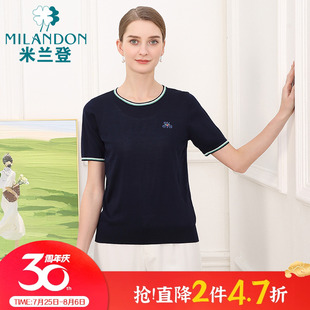 短袖 圆领针织衫 女薄款 上衣潮 显瘦毛衫 夏季 米兰登中老年妈妈装 新款