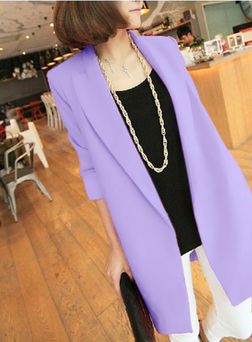 香芋紫色小西装外套女中长款2024年春季新款韩版宽松休闲长袖西服