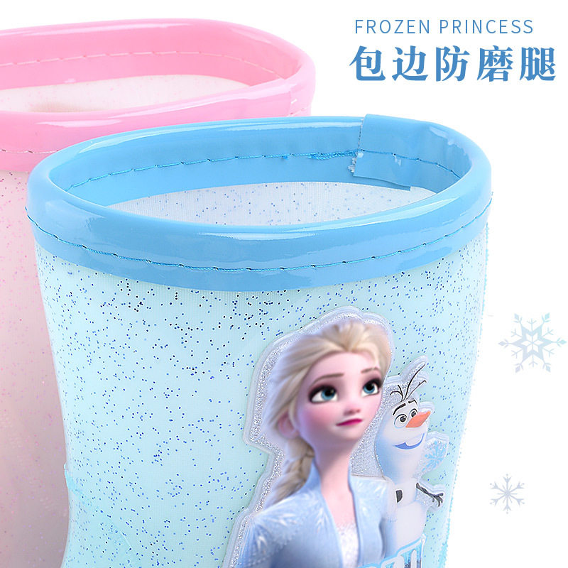 迪士尼儿童雨鞋学生水鞋女小童冰雪公主爱莎新款雨靴雨衣防滑短筒