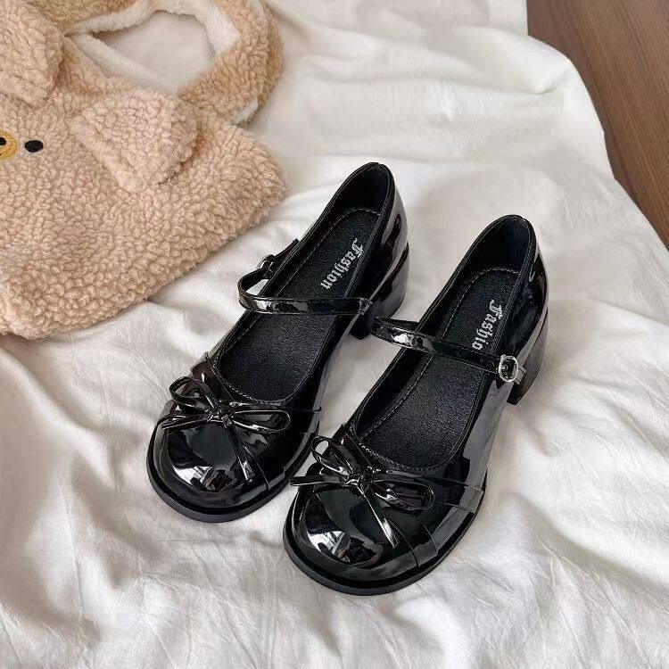 法式蝴蝶结银色玛丽珍鞋女2026秋季新款配裙子粗跟高跟鞋浅口单鞋