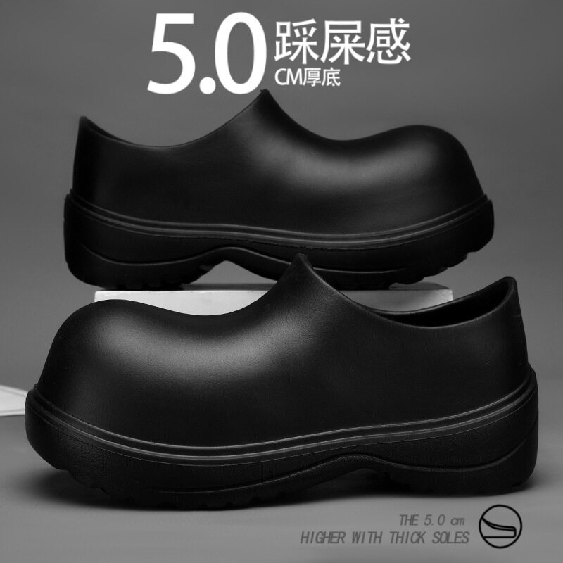拖鞋男时尚德比鞋小众皮鞋EVA防水厨师劳保鞋大头鞋情侣包头拖鞋