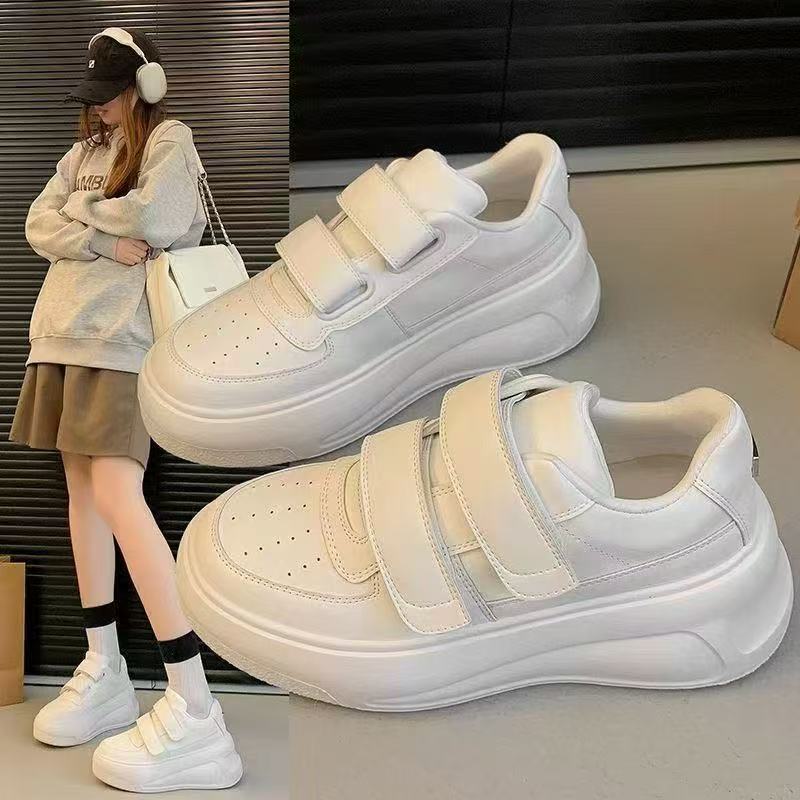 韩版女鞋厚底小白鞋2025春季新款魔术贴板鞋百搭爆款休闲运动鞋子