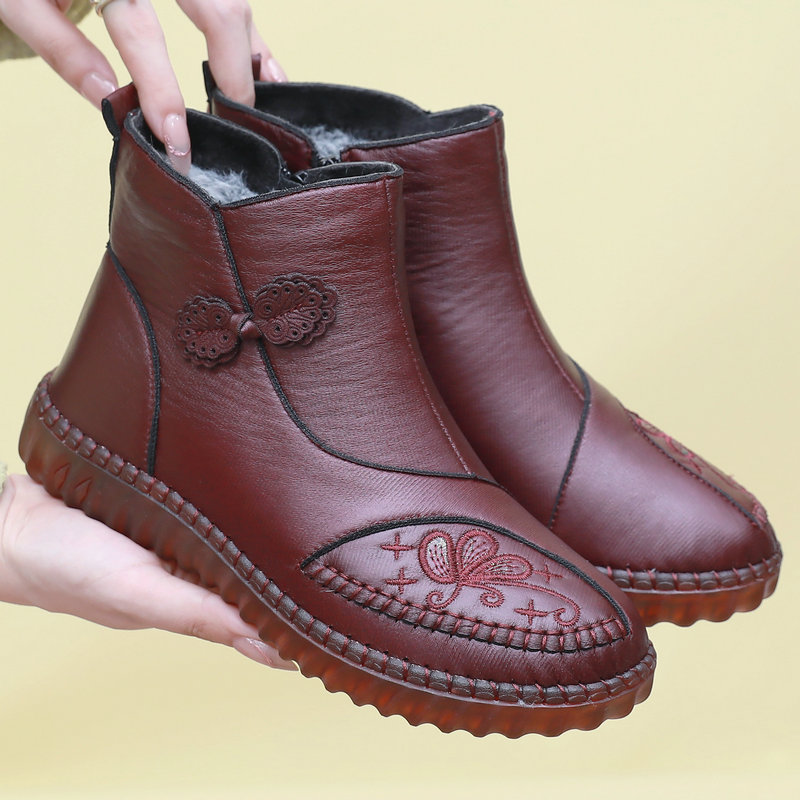 老北京布鞋女鞋冬季加绒保暖中老年妈妈鞋加厚牛筋底防滑老人棉靴