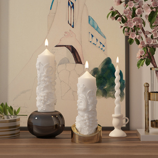 圆柱香薰蜡烛硅胶模具DIY葡萄纹柱状立体创意摆件石膏硅胶模具