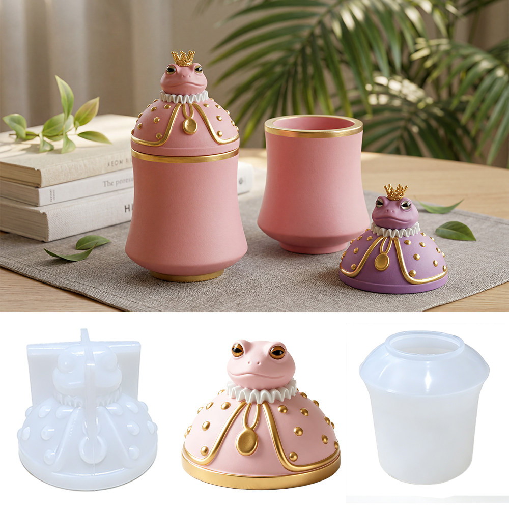 ins风青蛙皇冠杯套装硅胶模具 跨境香薰杯收纳罐diy石膏蜡烛模具
