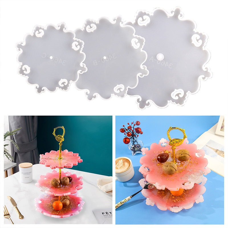 diy三层果盘滴胶模具欧式花边多层零食硅胶模具点心蛋糕架模具