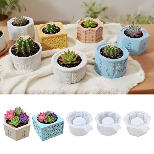跨境新款水泥模具diy多肉绿植花盆家居装饰硅胶模具
