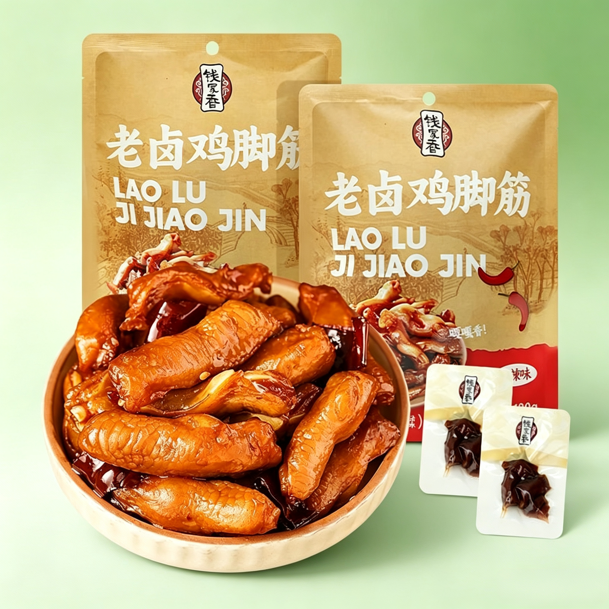 钱家香老卤鸡脚筋老卤原味香辣鸡爪筋袋装卤味熟食解馋休闲零食