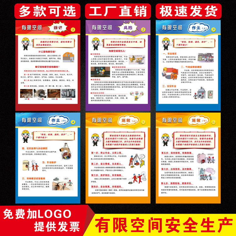 企业有限空间作业安全宣传画工厂车间标语挂图安全生产月海报展板