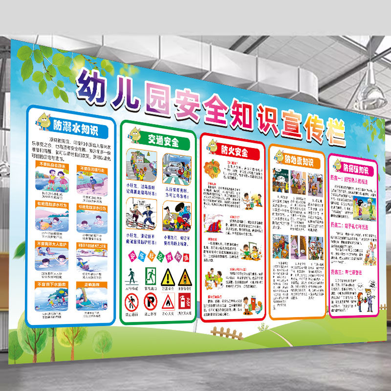 幼儿园健康安全知识教育宣传栏手足口病预防溺水消防交通安全墙贴