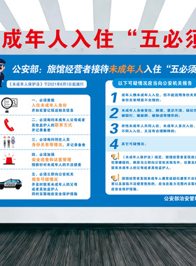 未成年人入住五必须警示牌旅宾馆接待未成年制度四实登记一人一证