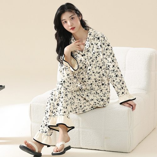 睡衣女款2025新款春装纯棉长袖女士全棉夏季繁花家居服套装春秋款