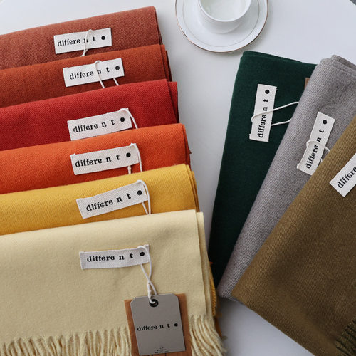 秋冬韩版纯色仿羊绒围巾女冬季感围脖百搭流苏保暖披肩跨境