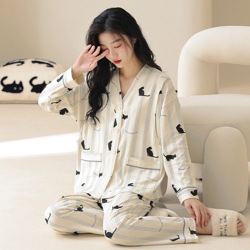月子服睡衣女士春秋季纯棉长袖开衫待产孕妇产前产后哺乳套装
