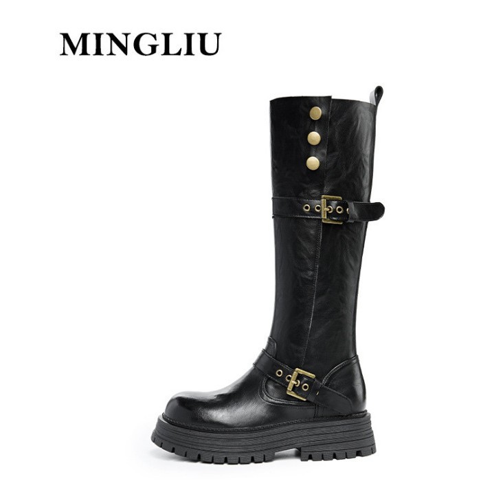 复古骑士靴女2025冬季新款百搭瘦瘦靴英伦风靴子女显瘦长筒靴