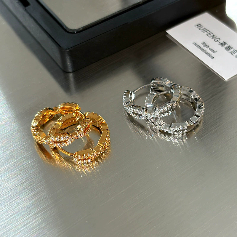 欧美镶钻金银色精致小巧耳圈圈女小众设计感简约气质耳圈耳饰