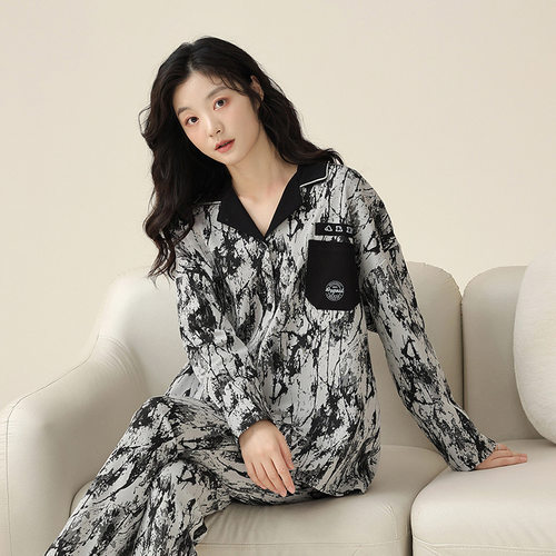 睡衣长袖长裤女秋季2024新款秋款春秋季纯棉家居服设计感薄款套装