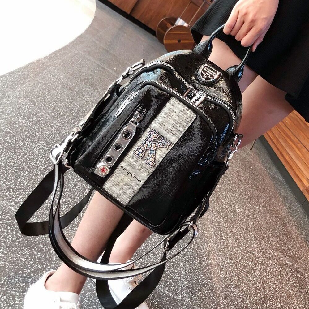 感双肩包女欧美时尚百搭格子书包双肩背包