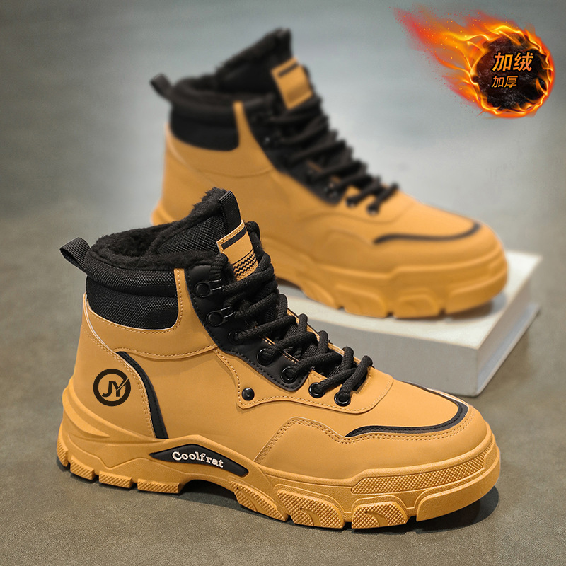 冬季加绒高帮马丁靴男英伦风复古百搭工装鞋厚底加厚保暖棉鞋短靴