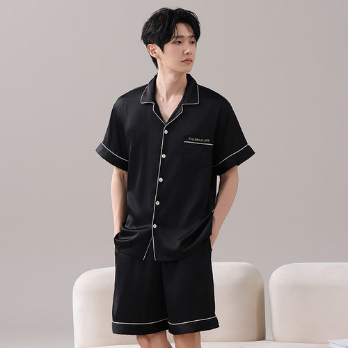 冰丝睡衣男夏季新款可外穿家居服两件套装缎面仿真丝绸轻奢感