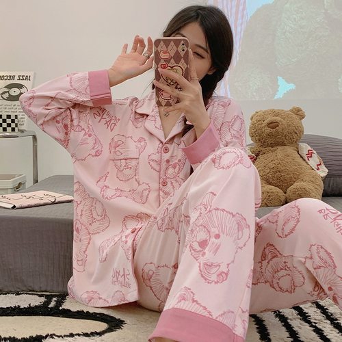 带胸垫睡衣女春秋季女款2025新款长袖套装甜美纯棉家居服女秋冬天