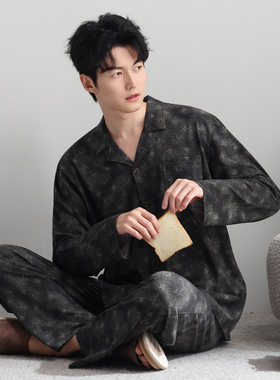 爸爸睡衣纯棉长袖长裤春秋男中老年人父亲感老钱风家居服套装