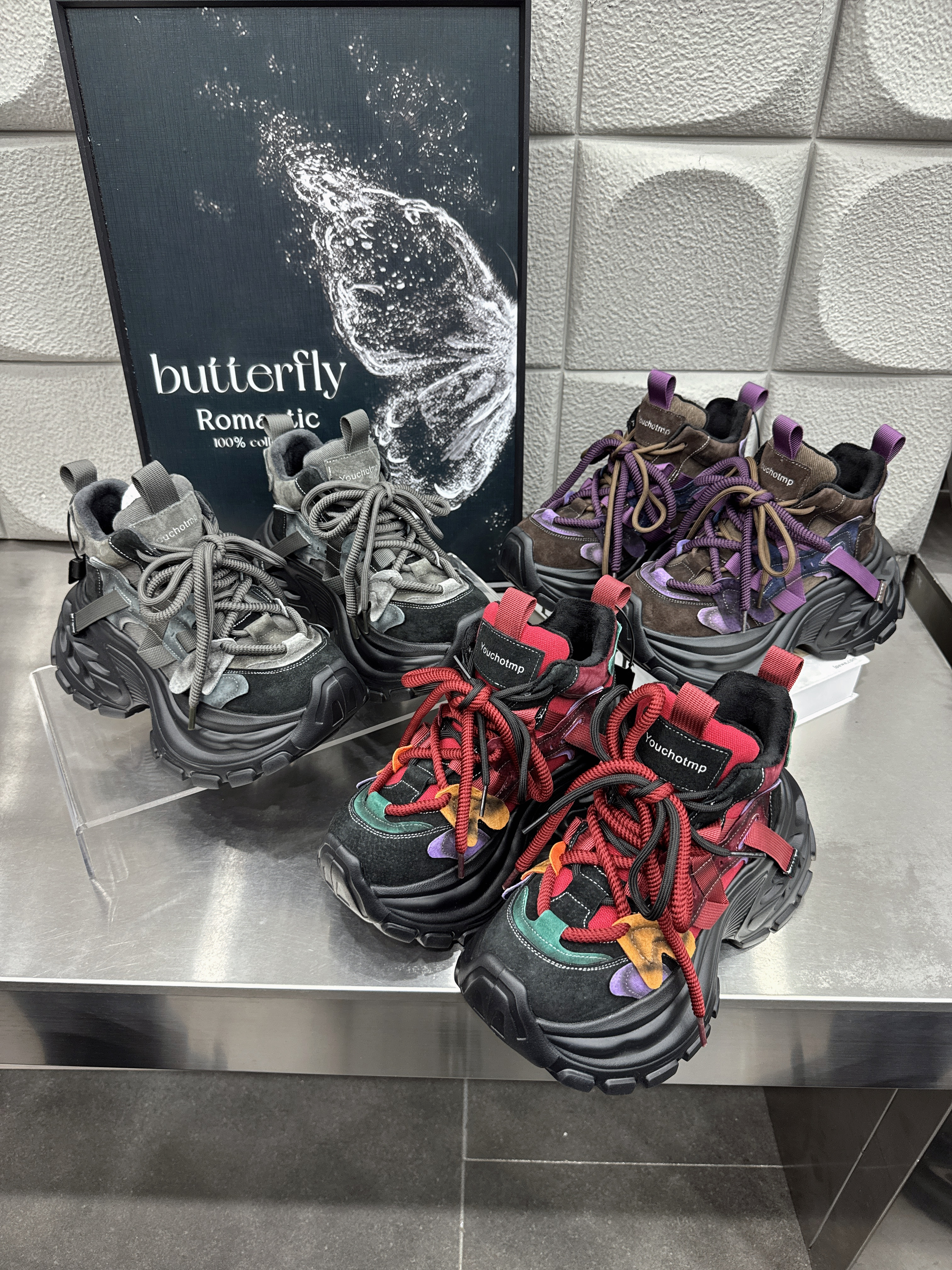 女韩版薄绒拼接绑带老爹鞋厚底松糕鞋秋冬休闲时尚运动鞋女鞋