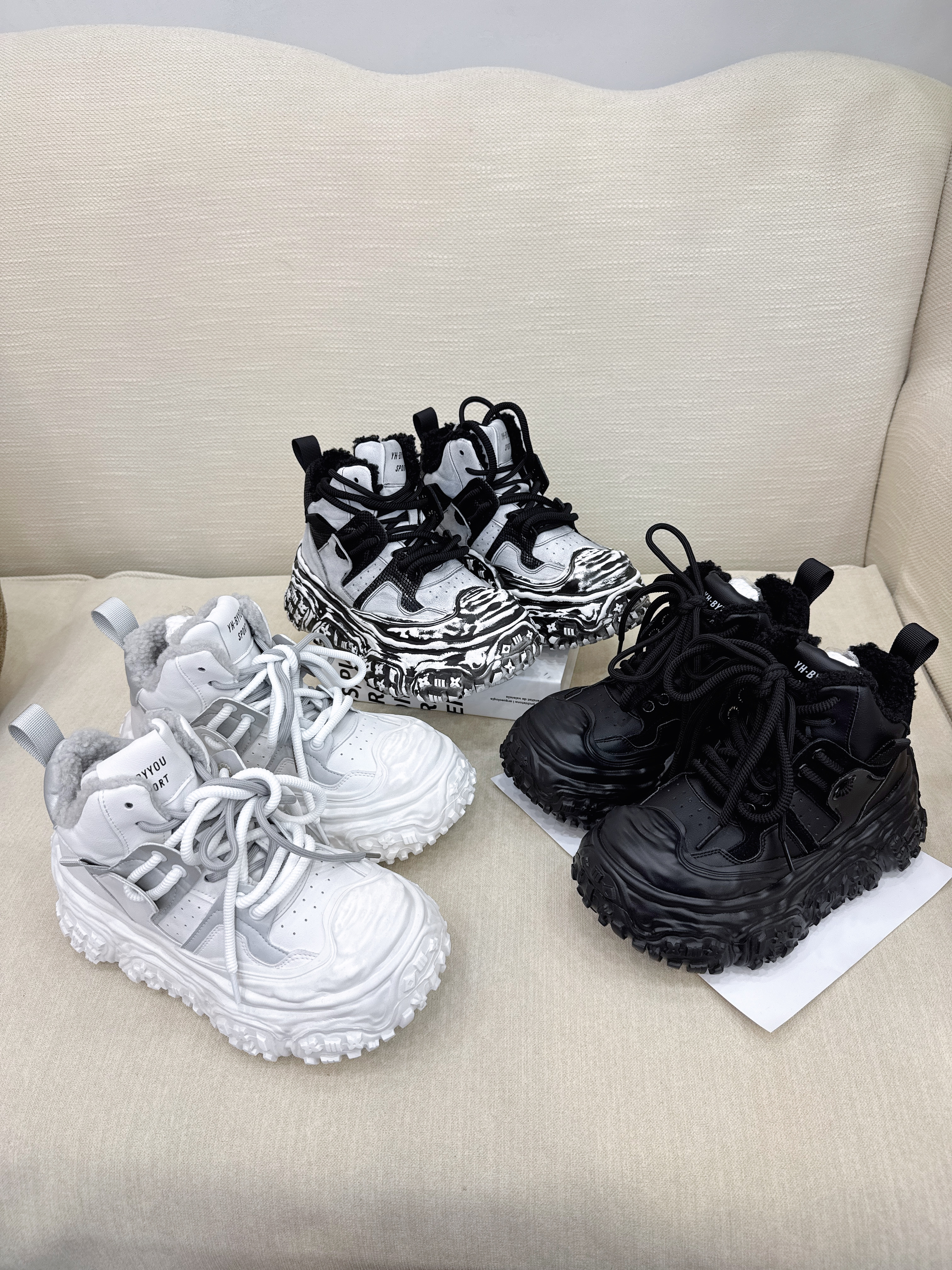 2025新款厚底松糕鞋女增高老爹鞋高帮女鞋运动棉鞋女加绒大棉二棉