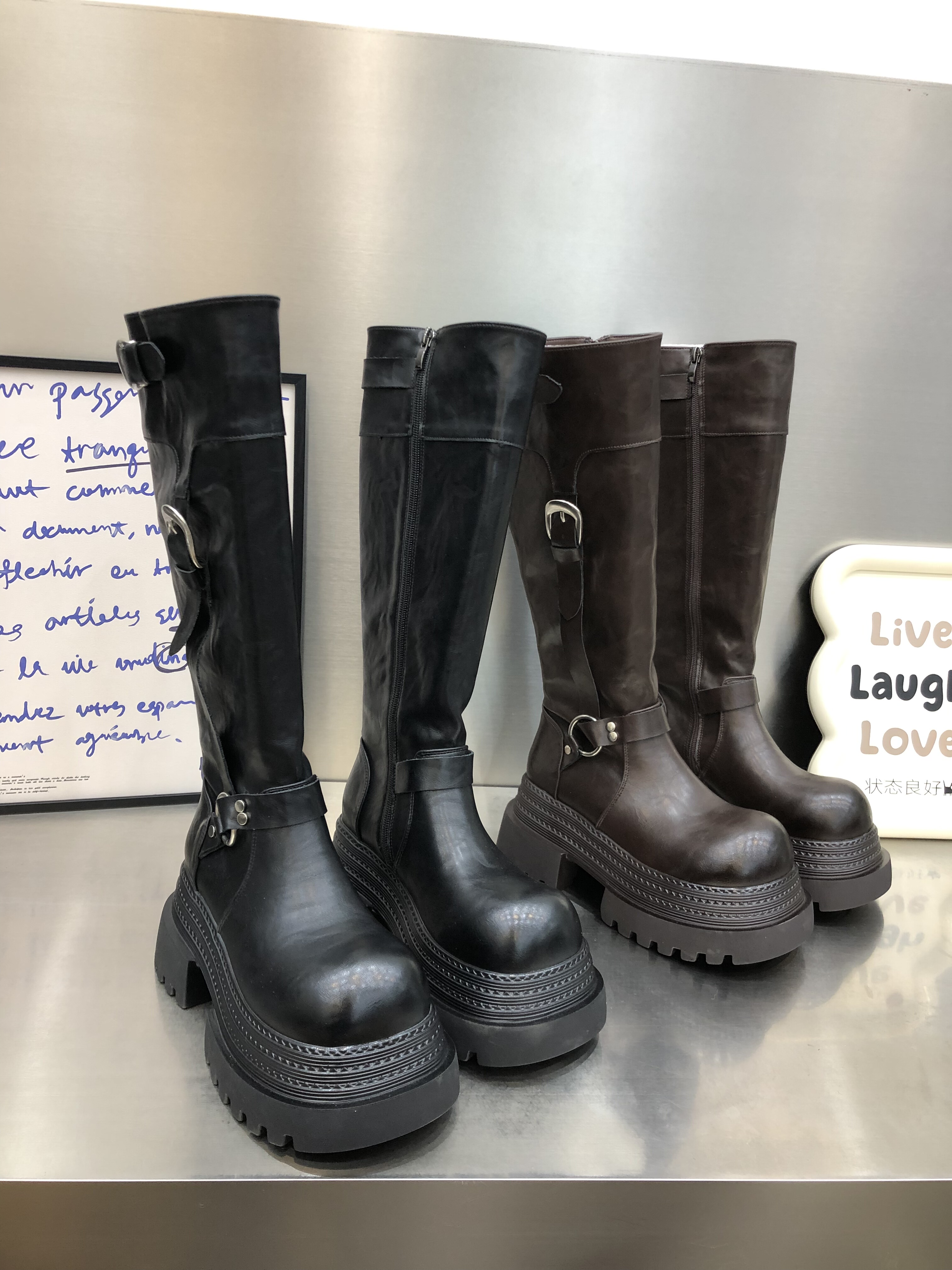 2025加绒松糕冬季新款骑士厚底长筒靴休闲长筒靴增高厚底百搭女靴