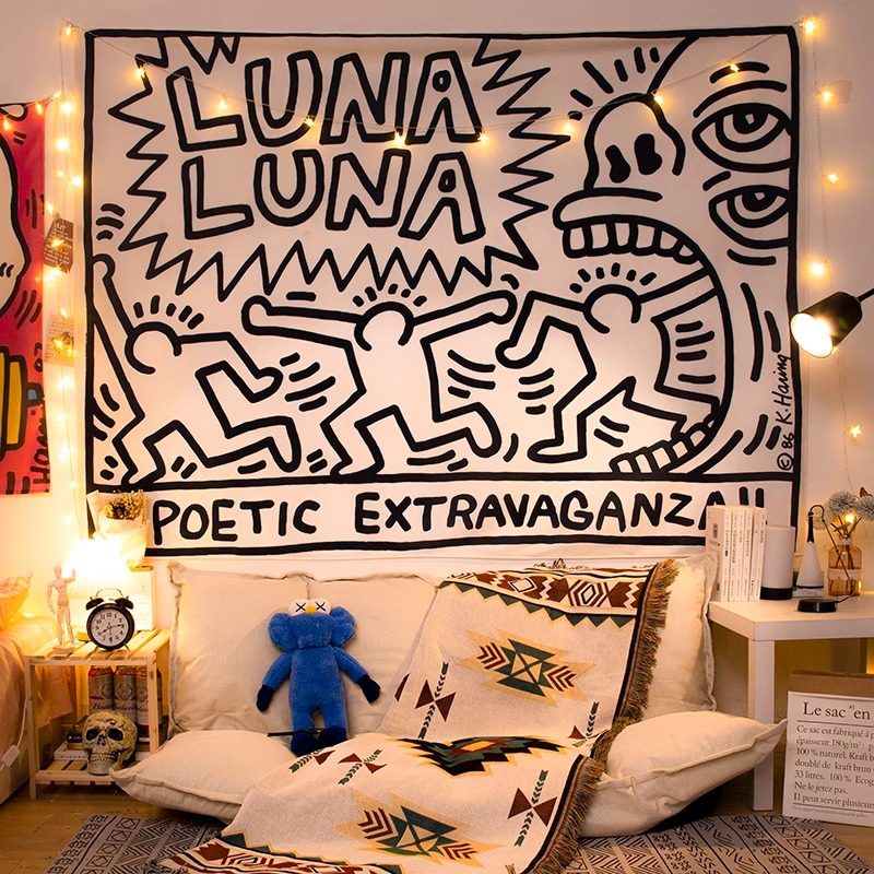 Keith Haring凱斯·哈林 涂鸦背景布卧室出租屋挂布网红宿舍墙布,居家布艺,挂毯/壁毯,淘宝优惠券,粉丝福利购,淘宝优惠卷