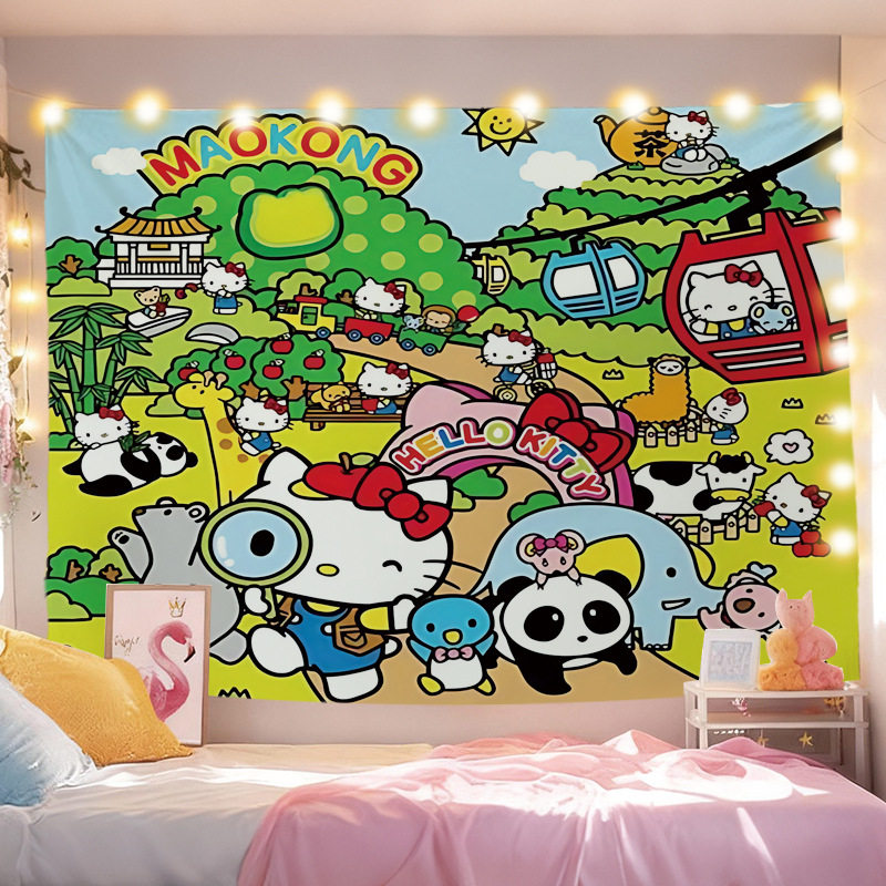 卡通HelloKitty挂布可爱心卧室房间背景布学生宿舍墙面装饰布,居家布艺,挂毯/壁毯,淘宝优惠券,粉丝福利购,淘宝优惠卷