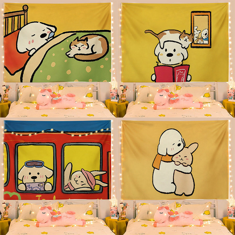 卡通创意快乐萌宠挂布卧室客厅墙面氛围感装饰布遮丑治愈背景布,居家布艺,挂毯/壁毯,淘宝优惠券,粉丝福利购,淘宝优惠卷