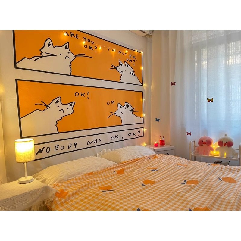 温馨猫咪挂布床头背景布装饰儿童房墙布背景墙宿舍改造好物民宿,居家布艺,挂毯/壁毯,淘宝优惠券,粉丝福利购,淘宝优惠卷