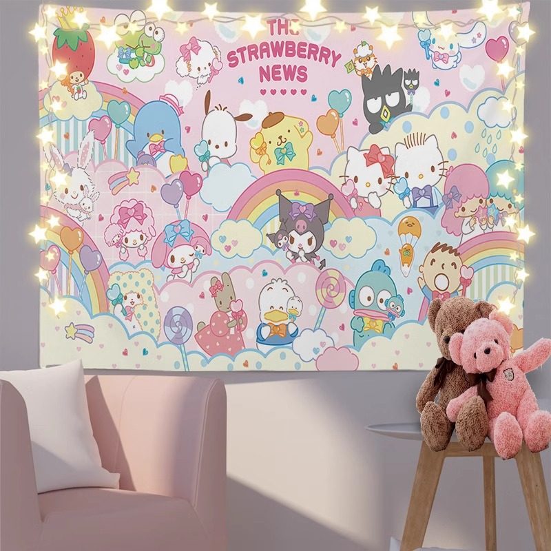 新款 三丽鸥卡通可爱网红墙面挂布背景布学生宿舍卧室床头装饰布,居家布艺,挂毯/壁毯,淘宝优惠券,粉丝福利购,淘宝优惠卷