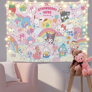 新款 三丽鸥卡通可爱网红墙面挂布背景布学生宿舍卧室床头装饰布