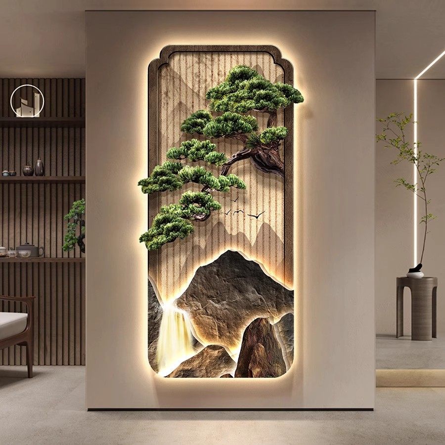 新中式玄关装饰画迎客松led灯画现代大气山水入户客厅寓意好壁画,家居饰品,氛围画/灯画,淘宝优惠券,粉丝福利购,淘宝优惠卷