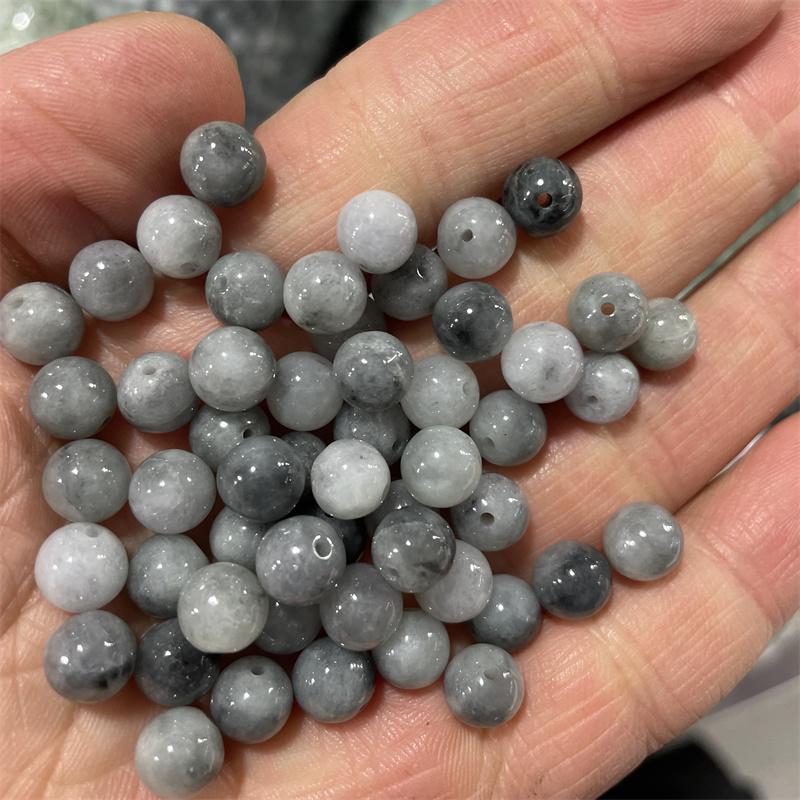 DIY饰品配件翡翠A货乌鸡散珠 灰色青花玉石翠玉圆珠散珠