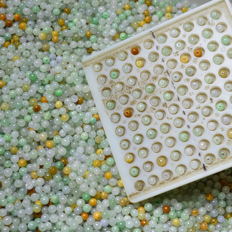 diy3-4mm三彩绿白珠子翡翠a货